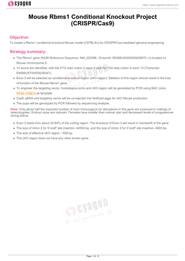 Mouse Rbms1 Conditional Knockout Project (CRISPR/Cas9)