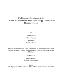 Working at the Landscape Scale: Lessons from the Desert Renewable Energy Conservation Planning Process