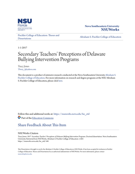 Secondary Teachers' Perceptions of Delaware Bullying Intervention Programs