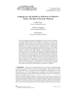 Language Use and Attitudes As Indicators of Subjective Vitality: the Iban of Sarawak, Malaysia