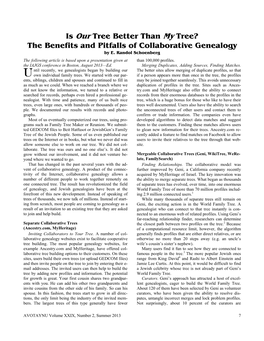 Is Our Tree Better Than My Tree? the Benefits and Pitfalls of Collaborative Genealogy by E