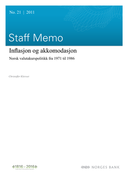 Inflasjon Og Akkomodasjon Norsk Valutakurspolitikk Fra 1971 Til 1986