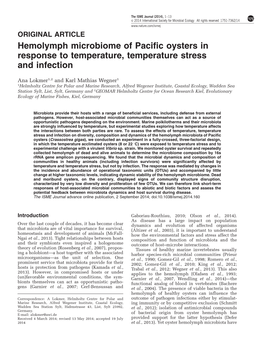 Hemolymph Microbiome of Pacific Oysters in Response to Temperature, Temperature Stress and Infection