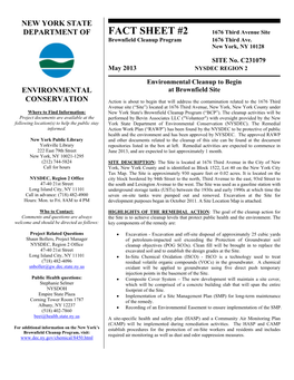 FACT SHEET #2 1676 Third Avenue Site Brownfield Cleanup Program 1676 Third Ave