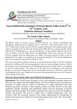 Socio-Political Development of Surma Barak Valley from 5 to 13 Century