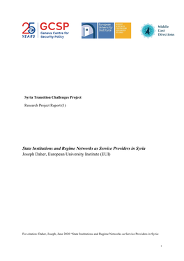 State Institutions and Regime Networks As Service Providers in Syria Joseph Daher, European University Institute (EUI)