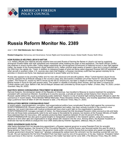 Russia Reform Monitor No. 2389 | American Foreign Policy Council