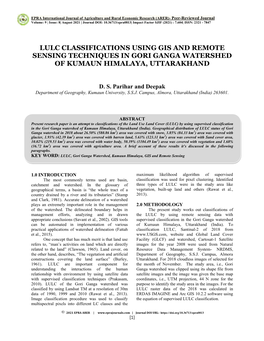 Lulc Classifications Using Gis and Remote Sensing Techniques in Gori Ganga Watershed of Kumaun Himalaya, Uttarakhand