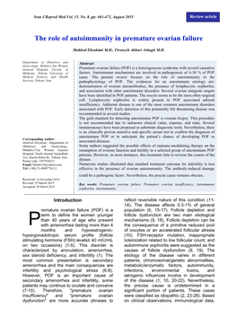 The Role of Autoimmunity in Premature Ovarian Failure