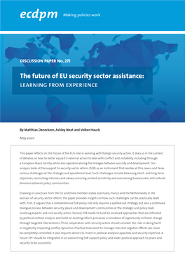 The Future of EU Security Sector Assistance: Learning from Experience