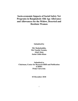 Socio-Economic Impacts of Social Safety Net Programs in Bangladesh: Old Age Allowance and Allowances for the Widow, Deserted and Destitute Women