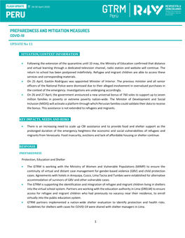 1 SITUATION/CONTEXT INFORMATION . KEY IMPACTS, NEEDS and RISKS . RESPONSE . UPDATE No 11