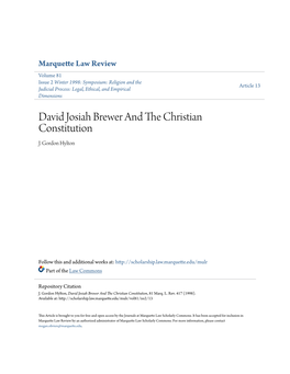 David Josiah Brewer and the Christian Constitution, 81 Marq