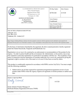 US EPA, Pesticide Product Label, Metolachlor + Metribuzin EC,04/15