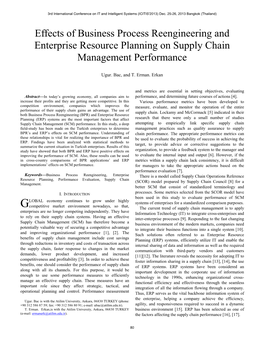 Effects of Business Process Reengineering and Enterprise Resource Planning on Supply Chain Management Performance