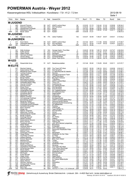 POWERMAN Austria - Weyer 2012 Klassenergebnisse WDL Volksduathlon - Kurzdistanz - 7,9 - 41,2 - 7,3 Km 2012-08-19 Seite 1