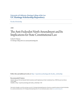 The Anti-Federalist Ninth Amendment and Its Implications for State Constitutional Law Calvin R