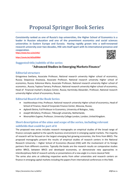 Proposal Springer Book Series