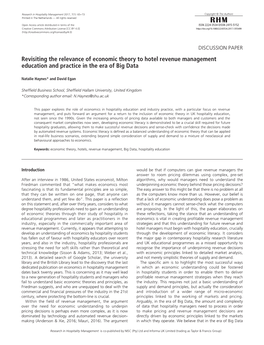 Revisiting the Relevance of Economic Theory to Hotel Revenue Management Education and Practice in the Era of Big Data