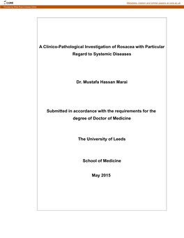 Pathological Investigation of Rosacea with Particular Regard Of