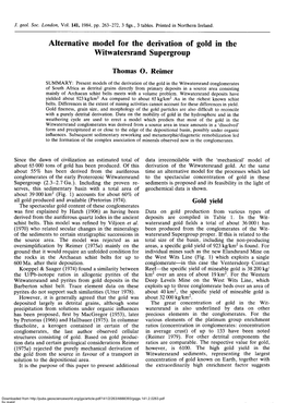 Alternative Model for the Derivation of Gold in the Witwatersrand Supergroup