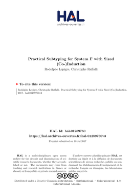 Practical Subtyping for System F with Sized (Co-)Induction Rodolphe Lepigre, Christophe Raffalli