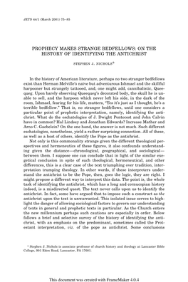 PROPHECY MAKES STRANGE BEDFELLOWS: on the HISTORY of IDENTIFYING the ANTICHRIST . . . Stephen J. Nichols