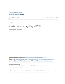 Special Libraries, July-August 1927 Special Libraries Association