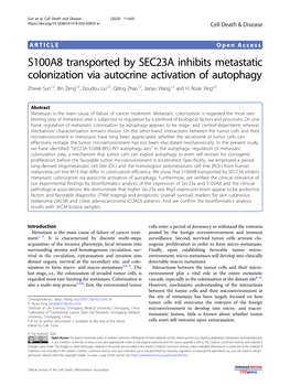 S100A8 Transported by SEC23A Inhibits Metastatic Colonization Via