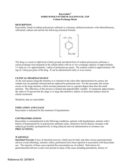 SODIUM POLYSTYRENE SULFONATE, USP Cation-Exchange Resin