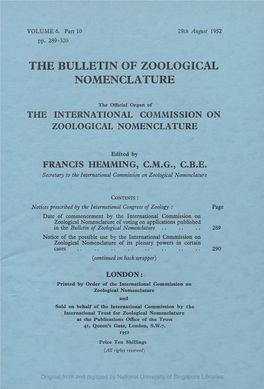 The Bulletin of Zoological Nomenclature