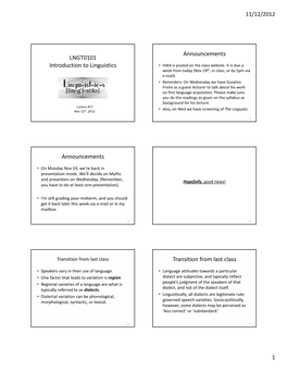 LNGT0101 Introduction to Linguistics • HW4 Is Posted on the Class Website