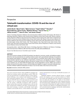 Telehealth Transformation: COVID-19 and the Rise of Virtual Care