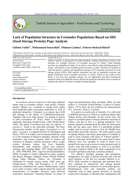 Lack of Population Structure in Coriander Populations Based on SDS (Seed Storage Protein) Page Analysis