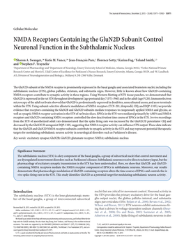 NMDA Receptors Containing the Glun2d Subunit Control Neuronal Function in the Subthalamic Nucleus