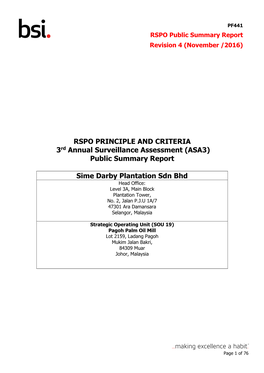 (ASA3) Public Summary Report Sime Darby Plantation Sdn