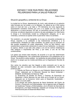 Estado Y Doe Run Perú: Relaciones Peligrosas Para La Salud Pública1