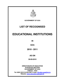 List of Recognised Educational Institutions in Goa 2010