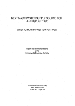 Next Major Water Supply Source for Perth (Post 1992)
