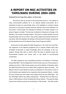 A Report on Ngc Activities in Tamilnadu During 2004-2005