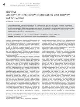 Another View of the History of Antipsychotic Drug Discovery and Development