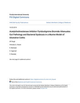 Acetylcholinesterase Inhibitor Pyridostigmine Bromide Attenuates Gut Pathology and Bacterial Dysbiosis in a Murine Model of Ulcerative Colitis