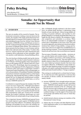 Somalia: an Opportunity That Should Not Be Missed