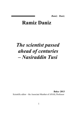 Ramiz Daniz the Scientist Passed Ahead of Centuries – Nasiraddin Tusi