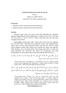 SUJUD SYUKUR DAN SUJUD TILAWAH Penanya: Wakidjo Az., NBM