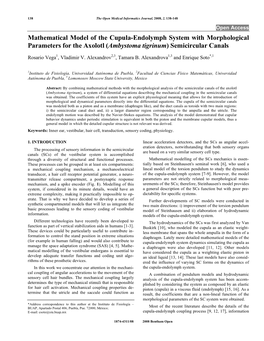 Mathematical Model of the Cupula-Endolymph System with Morphological Parameters for the Axolotl (Ambystoma Tigrinum) Semicircular Canals