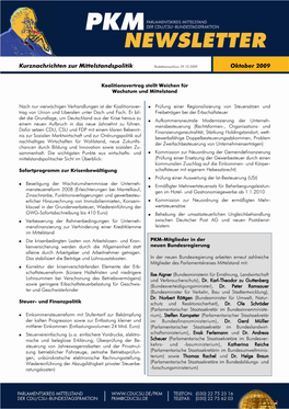 PKM-Newsletter Oktober 2009 Koalitionsvertrag