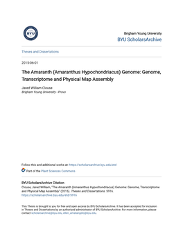 The Amaranth (Amaranthus Hypochondriacus) Genome: Genome, Transcriptome and Physical Map Assembly