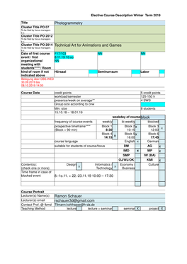 Page 1 Elective Course Description Winter Term 2019 Title