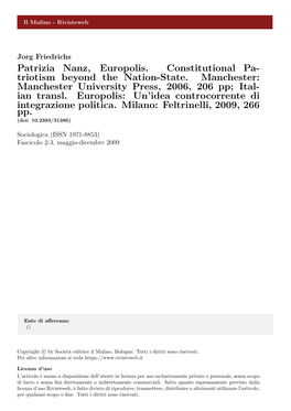 Patrizia Nanz, Europolis. Constitutional Patriotism Beyond the Nation-State